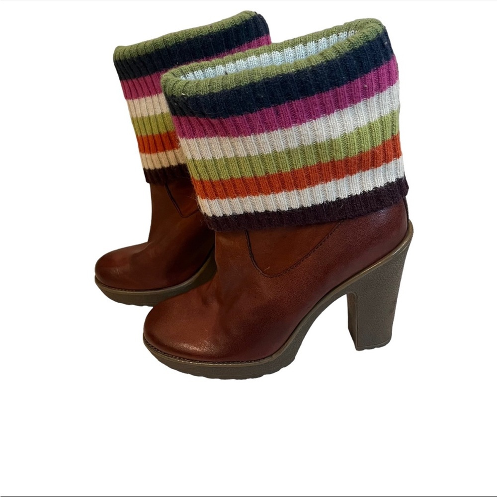 Coach Brown Laurette Leather Sweater Knit Boots, Sz 6.5 - Picture 4 of 15